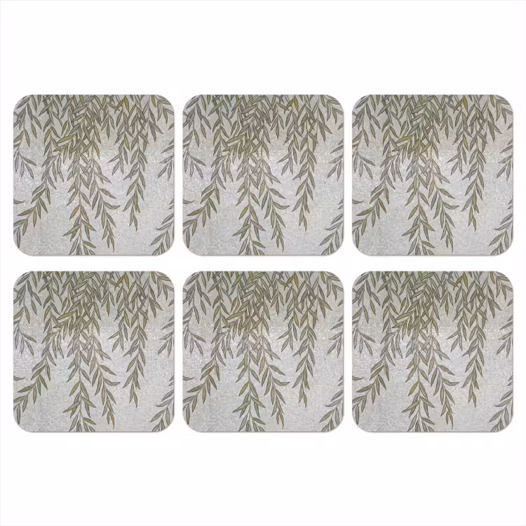Planten - Mozaïek - Patroon - Groen - Blauw onderzetter kurk middel -3d