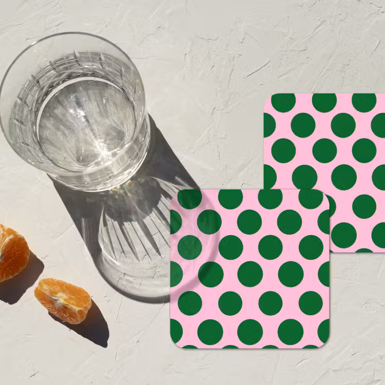 Polkadots - Patroon - Groen onderzetter kurk middel 366 -sfeer4