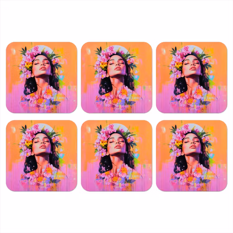 Portret - Bloemenkroon - Vrouw onderzetter kurk middel -3d