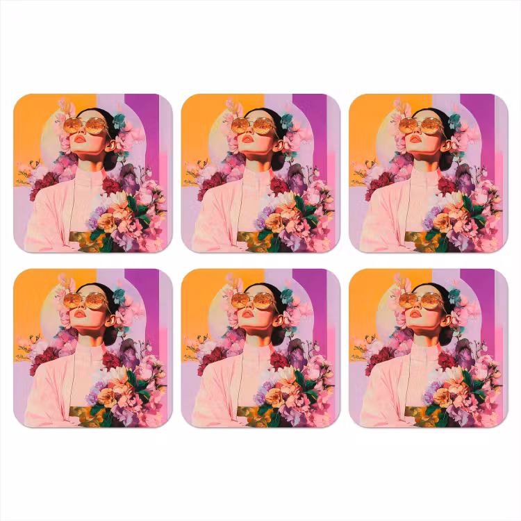 Portret - Vrouw - Abstract - Bloemen onderzetter kurk middel -3d