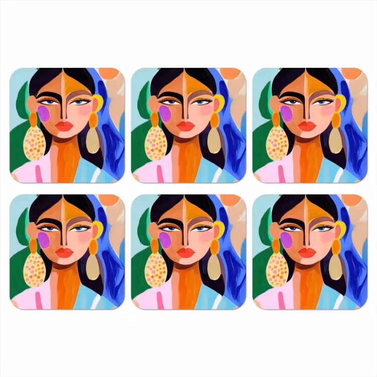 Portret - Vrouw - Modern onderzetter kurk middel -3d