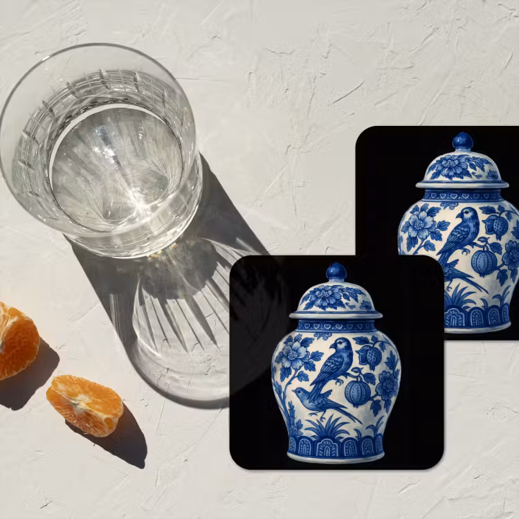 Pot - Delfts Blauw - Bloemen onderzetter kurk middel -sfeer4