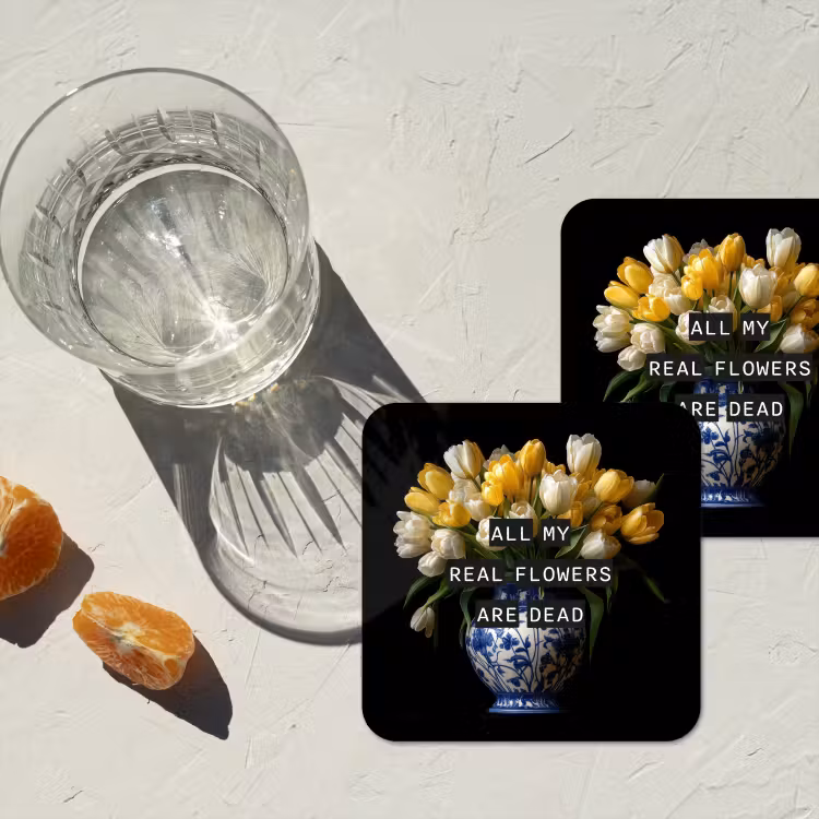 Quotes - Bloem - Tulp - Geel onderzetter kurk middel -sfeer4