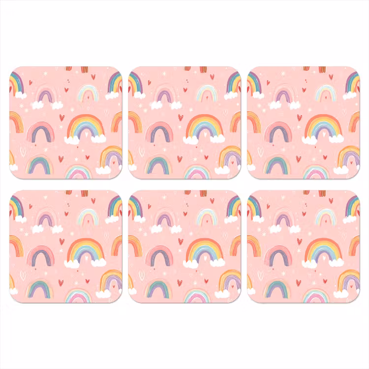 Regenboog - Patroon - Pastel - Handgetekend onderzetter kurk middel -3d