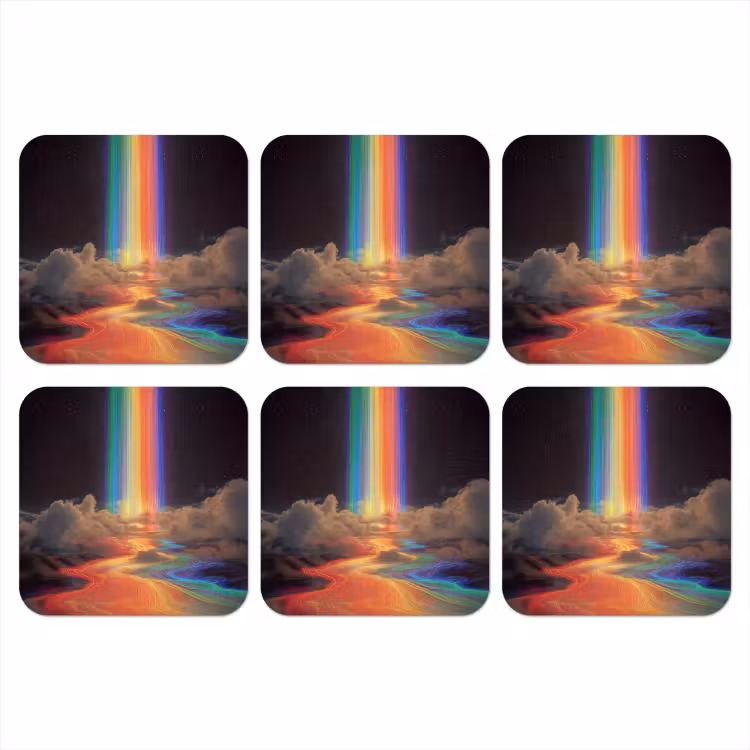 Regenboog - Verticaal - Sterrenhemel - Wolken onderzetter kurk middel -3d