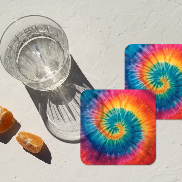 Regenboogkleuren - Tie dye - onderzetter kurk middel -sfeer4