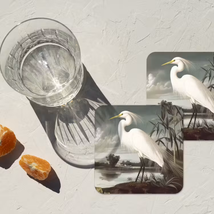Reiger - Planten - Wolken - Wit onderzetter kurk middel -sfeer4