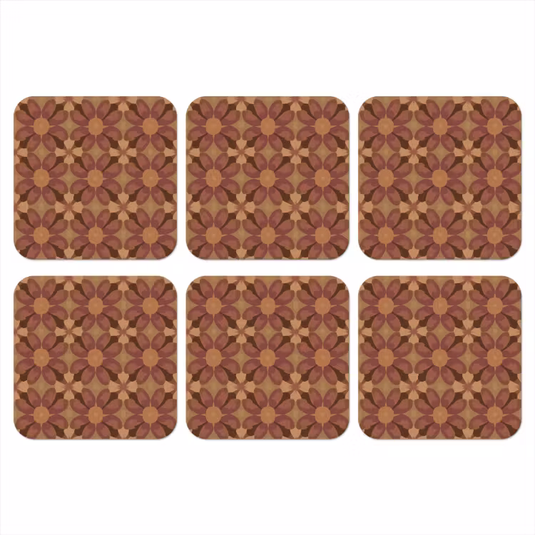 Retro - Bloemen - Bruin onderzetter kurk middel 366 -3d