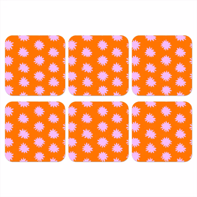 Retro - Bloemen - Oranje onderzetter kurk middel 366 -3d