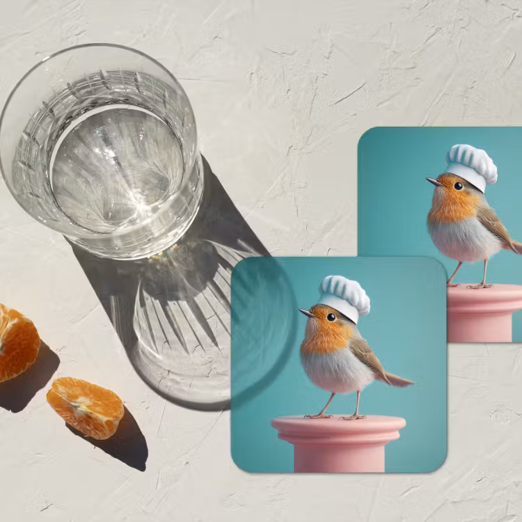 Roodborstje - Vogel - Koksmuts - Sokkel onderzetter kurk middel -sfeer4