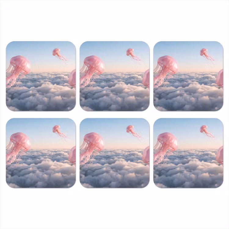 Onderzetter - Roze dier - Wolken - Roze dier - Wolken onderzetter kurk middel