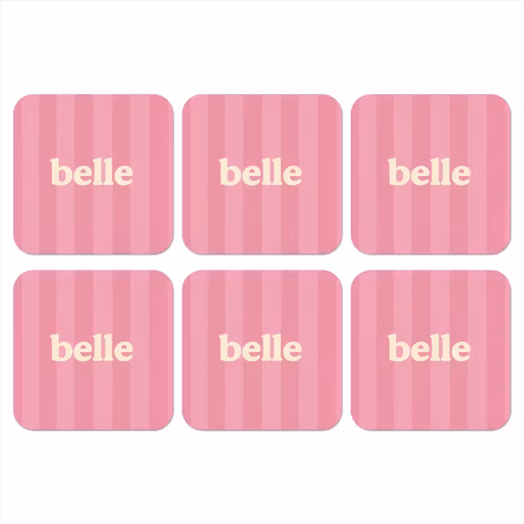 Roze - Gestreept - Belle onderzetter kurk middel -3d
