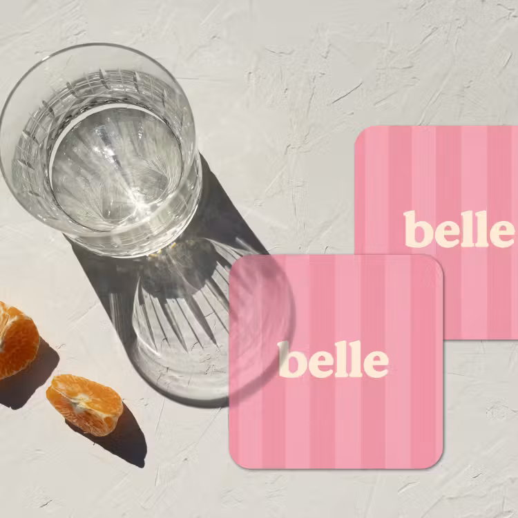 Roze - Gestreept - Belle onderzetter kurk middel -sfeer4