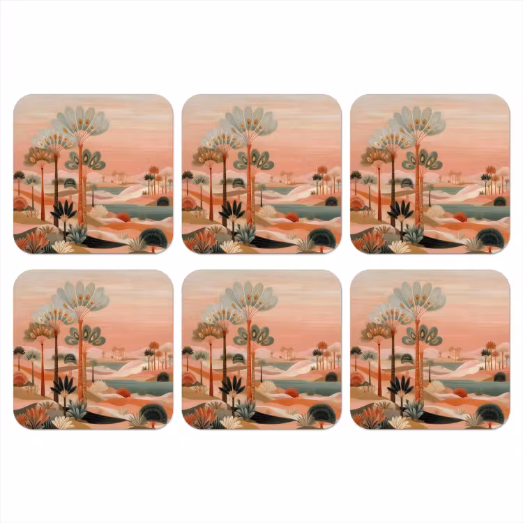 Roze landschap - Palmen - Water onderzetter kurk middel -3d