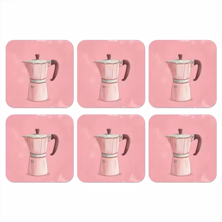 Roze - Mokkapot - Illustratie - Koffie onderzetter kurk middel -3d