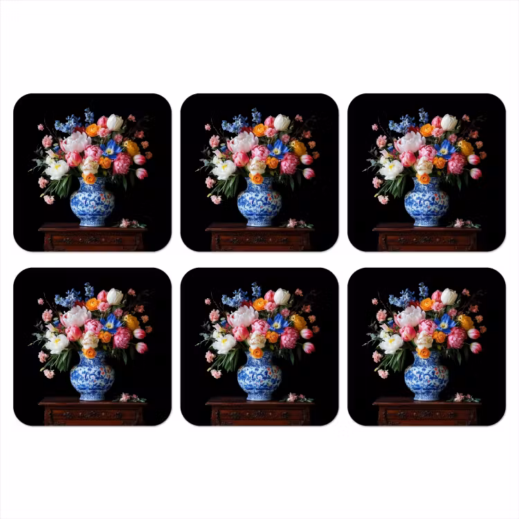 Rozen - Bloemen - Vaas - Boeket onderzetter kurk middel -3d