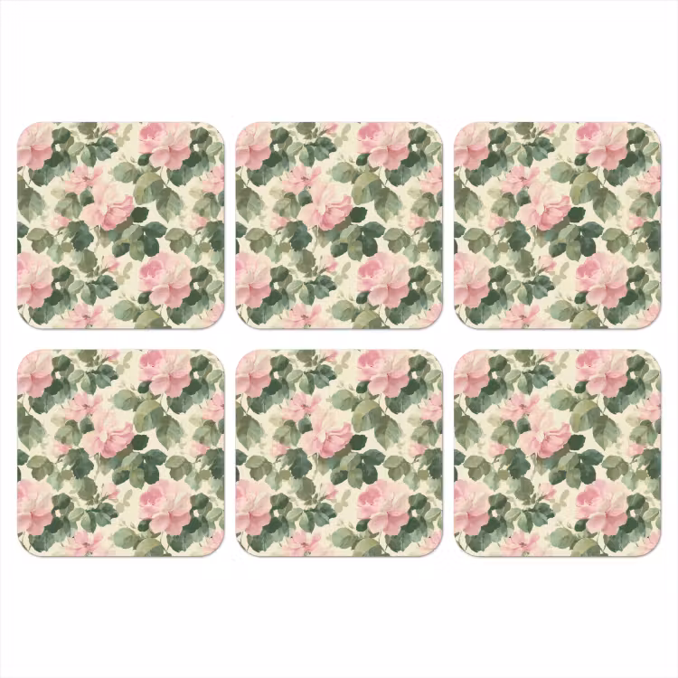 Rozen - Botanisch - Roze onderzetter kurk middel 366 -3d