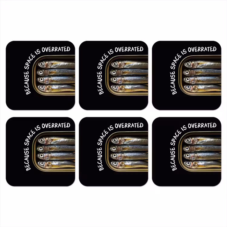 Sardines - Tekst - Vis - Blik onderzetter kurk middel -3d