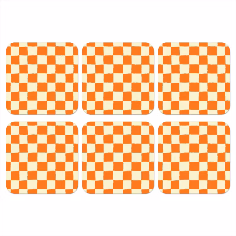 Schaak - Patroon - Oranje onderzetter kurk middel 366 -3d