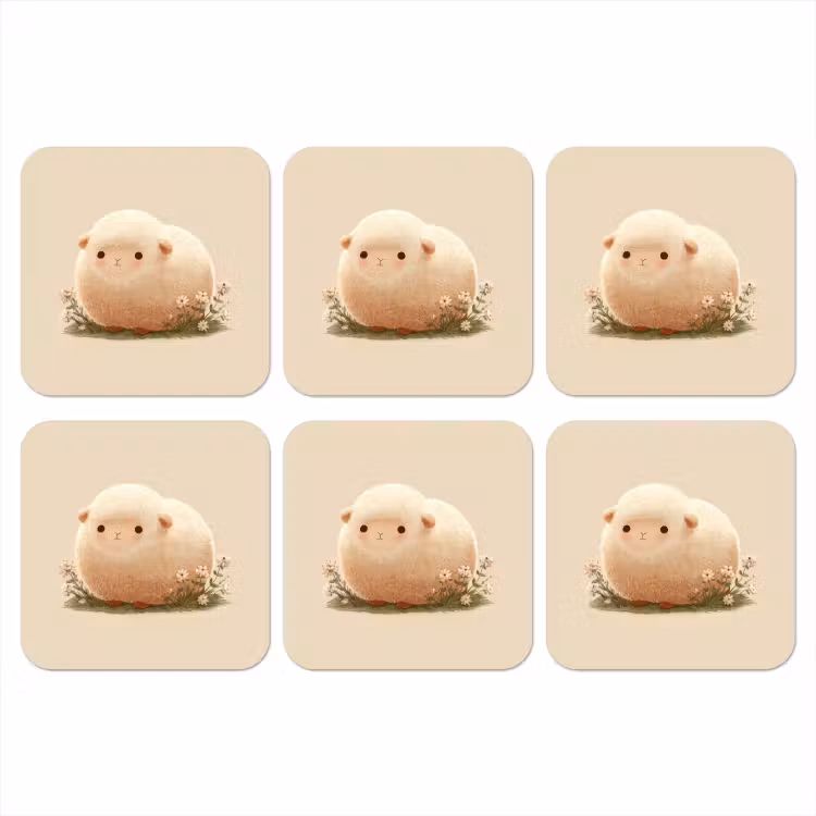 Schaap - Beige - Bloemen onderzetter kurk middel -3d