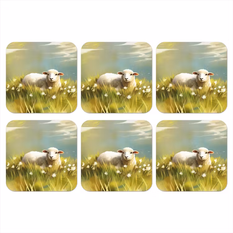 Schaap - Weide - Groen onderzetter kurk middel -3d