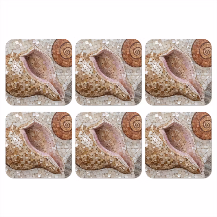 Schelp - Mozaïek - Zee - Beige - Modern onderzetter kurk middel -3d