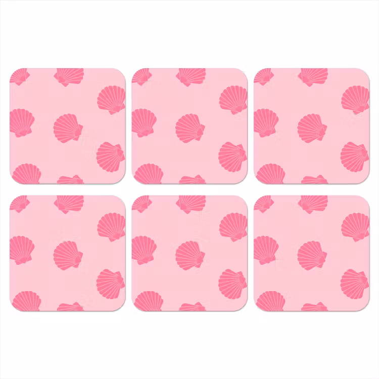 Schelp - Patroon - Zee - Modern - Roze onderzetter kurk middel -3d
