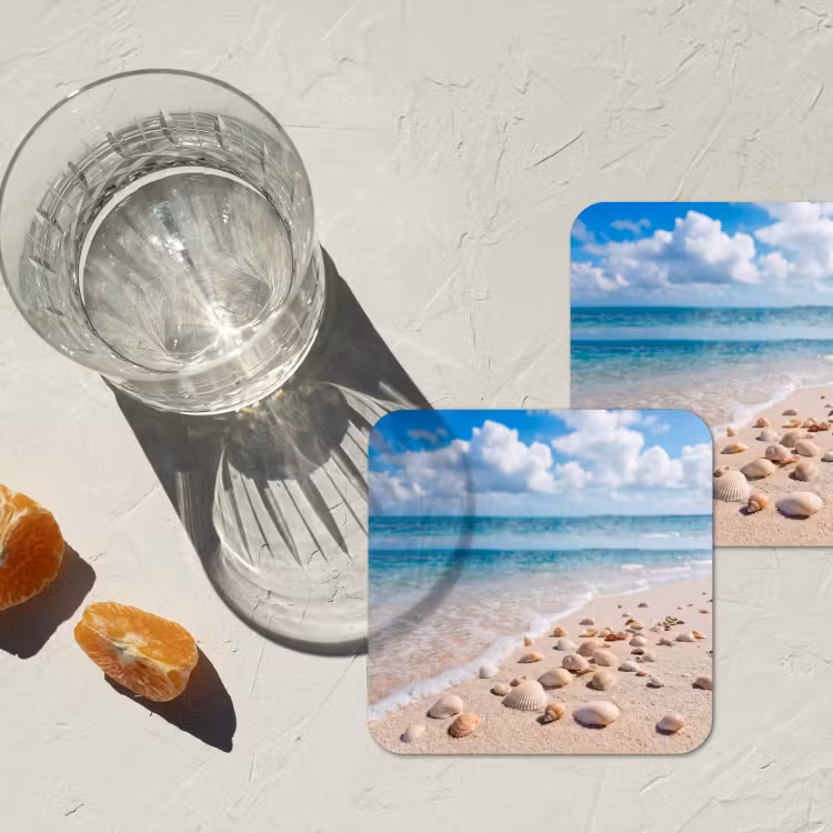 Schelpen - Strand - Natuur - Beige onderzetter kurk middel -sfeer4