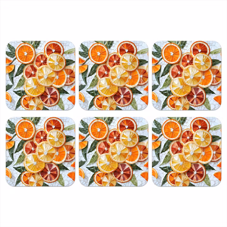 Schijfjes - Fruit - Oranje - Mozaïek onderzetter kurk middel -3d