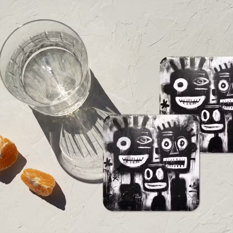 Schilderij - Figuren - Zwart - Abstract onderzetter kurk middel -sfeer4