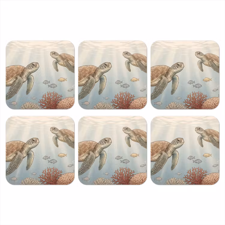 Schildpad - Onderwater - Natuur - Illustratie onderzetter kurk middel -3d