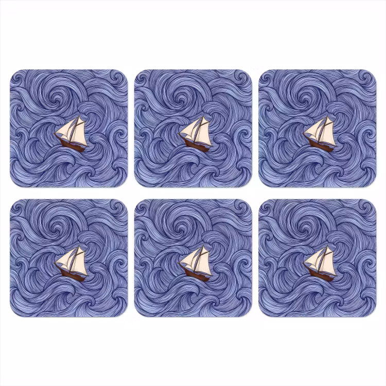 Schip - Golven - Zee - Illustratie - Blauw onderzetter kurk middel -3d
