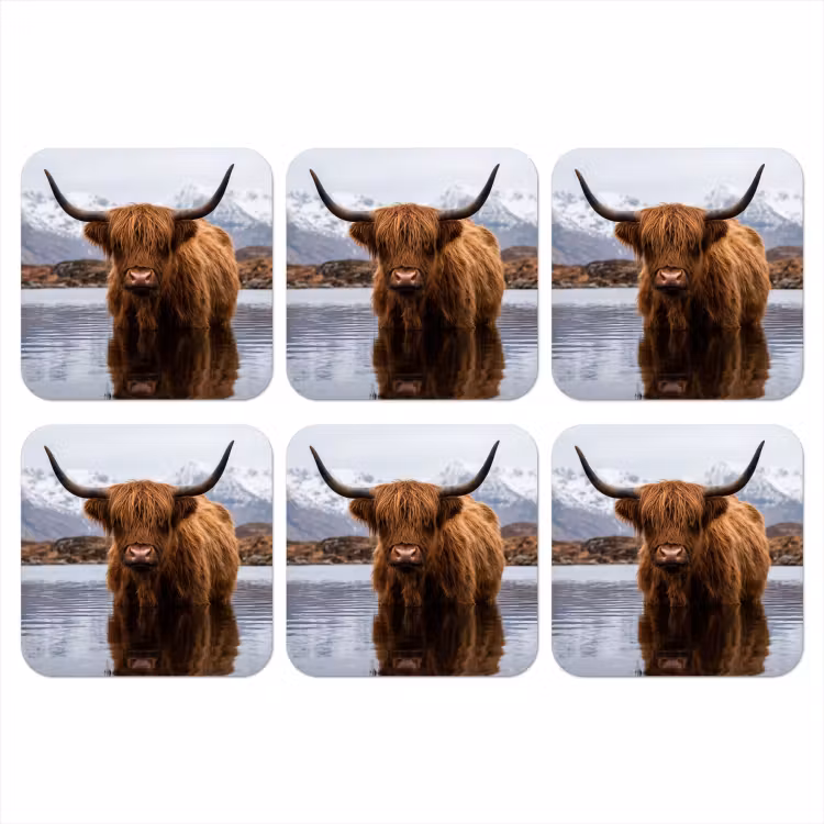 Schotse hooglander - Bruin - Water onderzetter kurk middel -3d