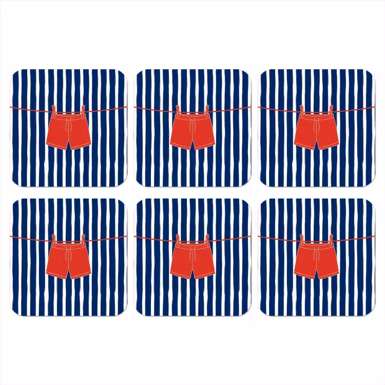 Shorts - Waslijn - Zomer - Illustratie - Rood onderzetter kurk middel -3d