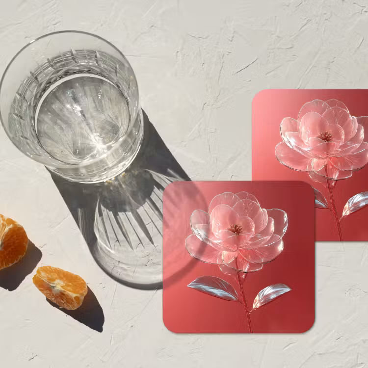 Sierlijk - Bloem - Roze - Glazen onderzetter kurk middel -sfeer4