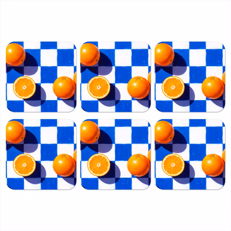 Onderzetter - Sinaasappel - Geruit - Eten - Sinaasappel - Geruit - Eten onderzetter kurk middel