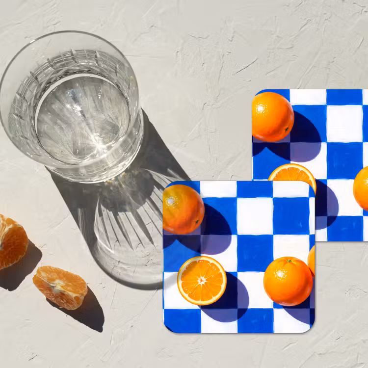 Onderzetter - Sinaasappel - Geruit - Eten - Sinaasappel - Geruit - Eten onderzetter kurk middel