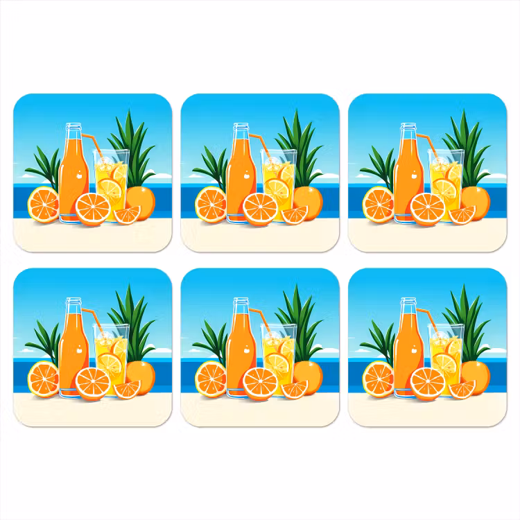 Sinaasappels - Ijsblokjes - Zee - Illustratie onderzetter kurk middel -3d