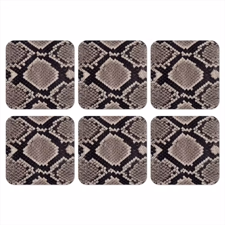 Slangenleer - Patroon - Beige onderzetter kurk middel -3d