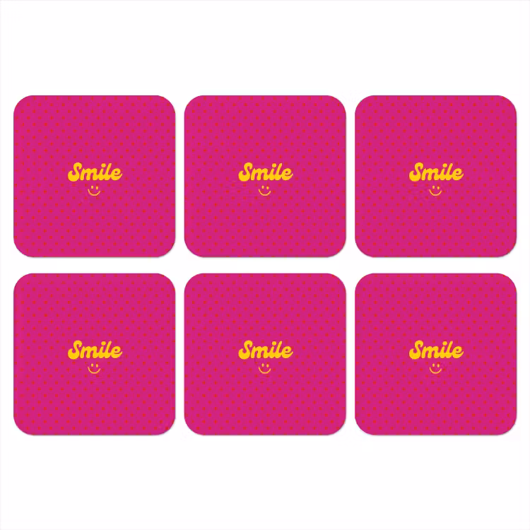 Smile - Stippen - Roze onderzetter kurk middel -3d