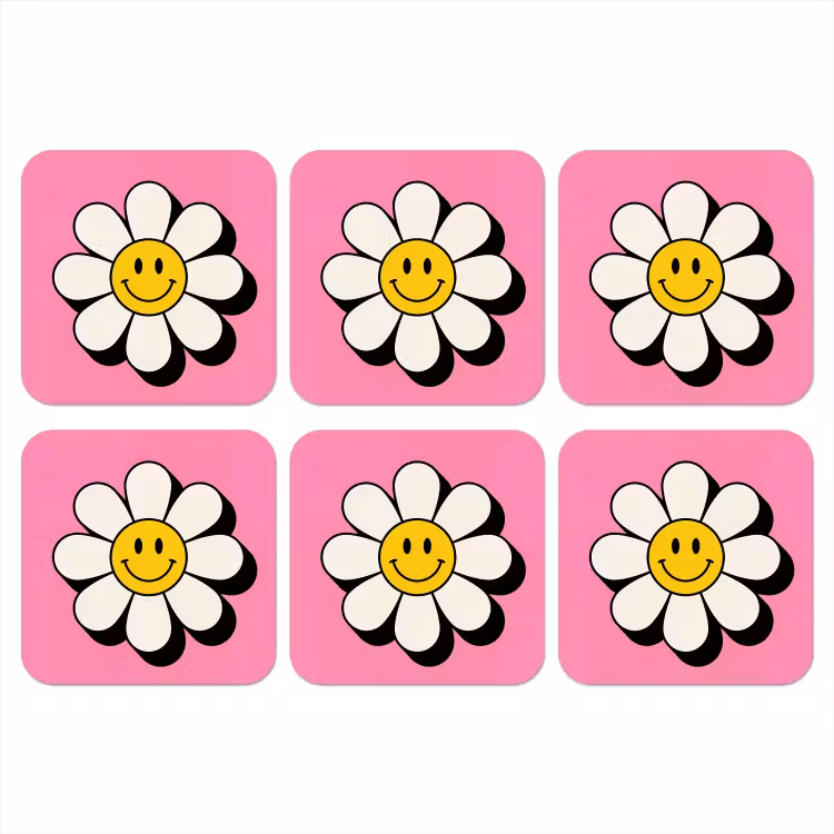 Smiley - Bloem - Roze onderzetter kurk middel -3d