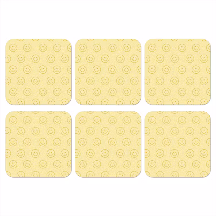 Smileys - Patroon - Retro - Zachtgeel onderzetter kurk middel 366 -3d