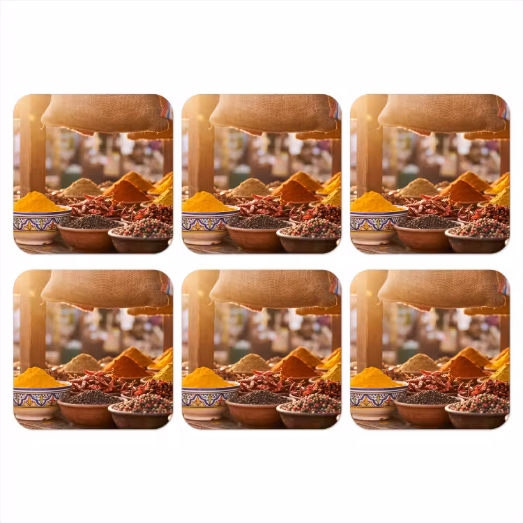 Onderzetter - Specerijen - Markt - Kleurrijk - Specerijen - Markt - Kleurrijk onderzetter kurk middel
