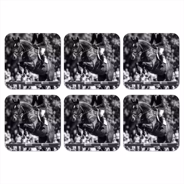 Springen - Paard - Zwart - Wit onderzetter kurk middel -3d