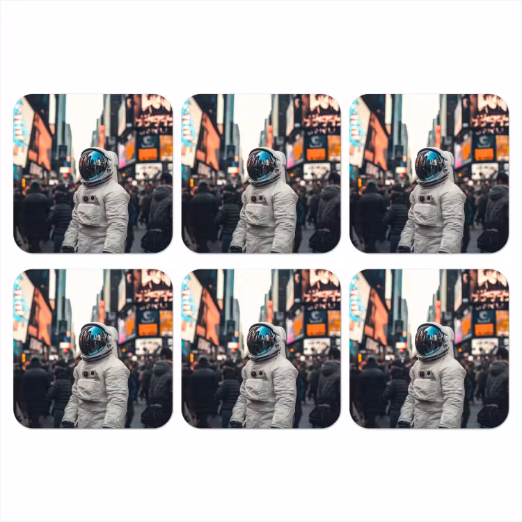 Stad - Mensen - Astronaut - Wit onderzetter kurk middel -3d