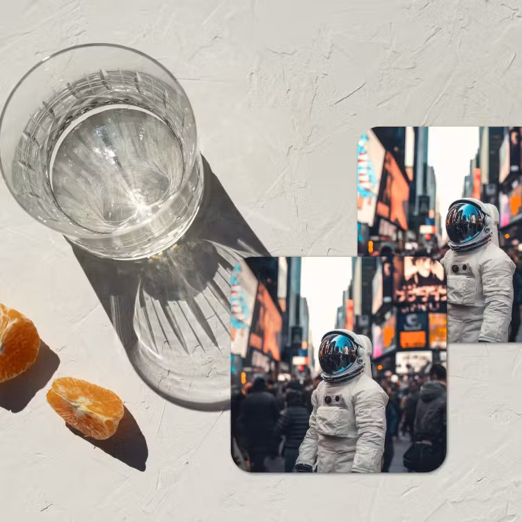 Stad - Mensen - Astronaut - Wit onderzetter kurk middel -sfeer4
