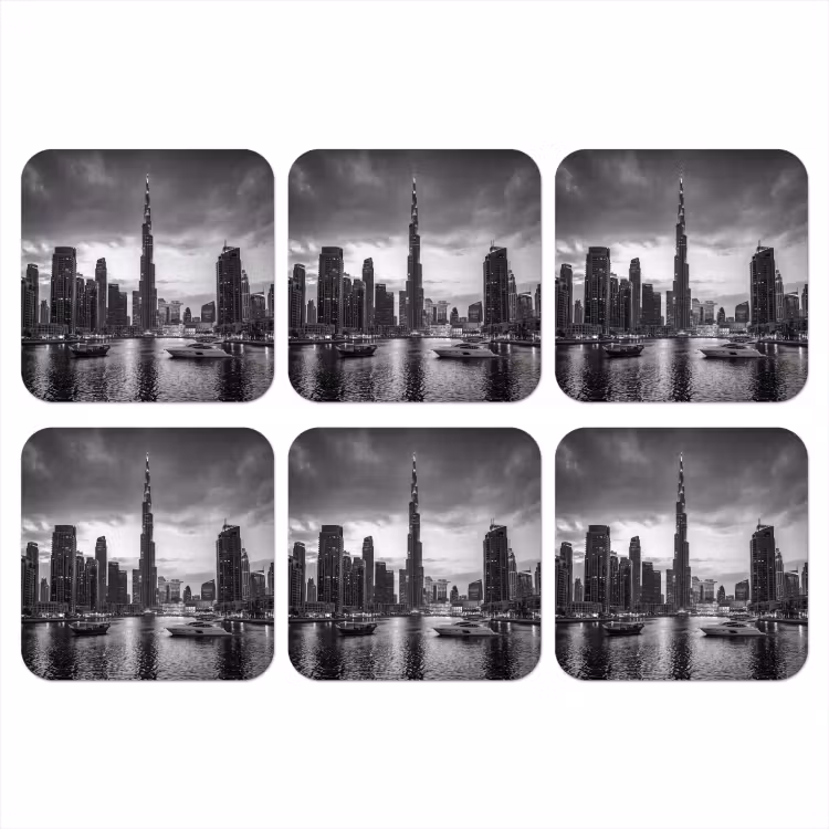 Stad - Skyline - Architectuur - Avond - Zwart-wit onderzetter kurk middel -3d