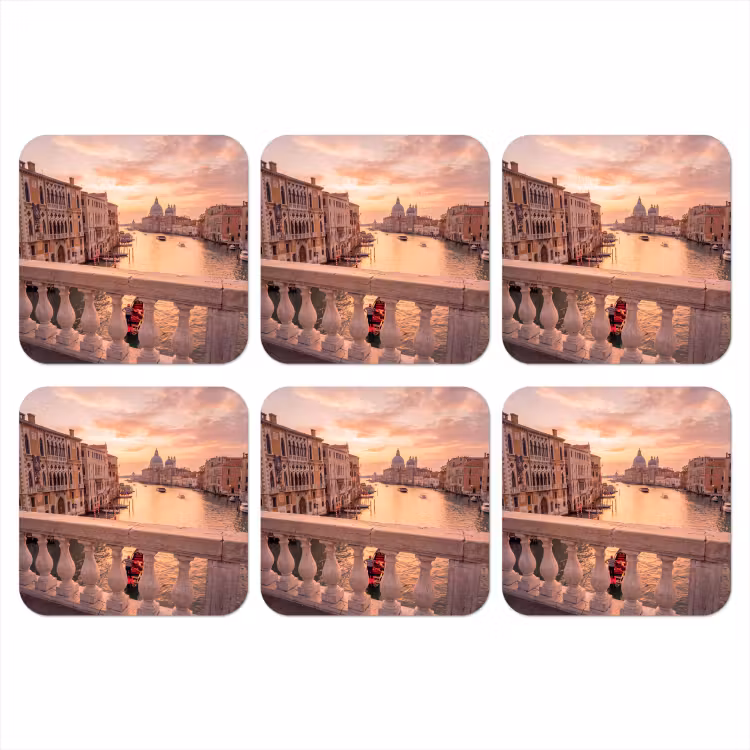 Stad - Venetië - Kanaal - Zonsopgang - Architectuur - Goud onderzetter kurk middel -3d