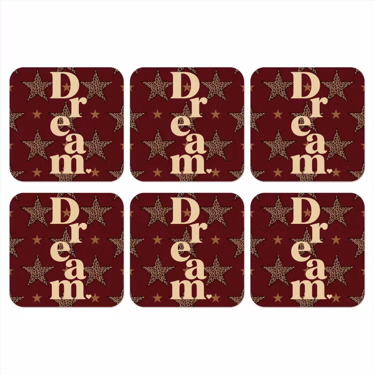 Sterren - Luipaardprint - Dream - Bordeaux onderzetter kurk middel -3d