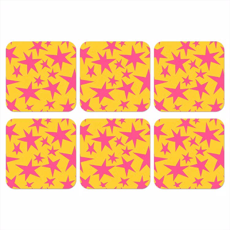 Sterren - Patroon - Roze - Geel onderzetter kurk middel 366 -3d